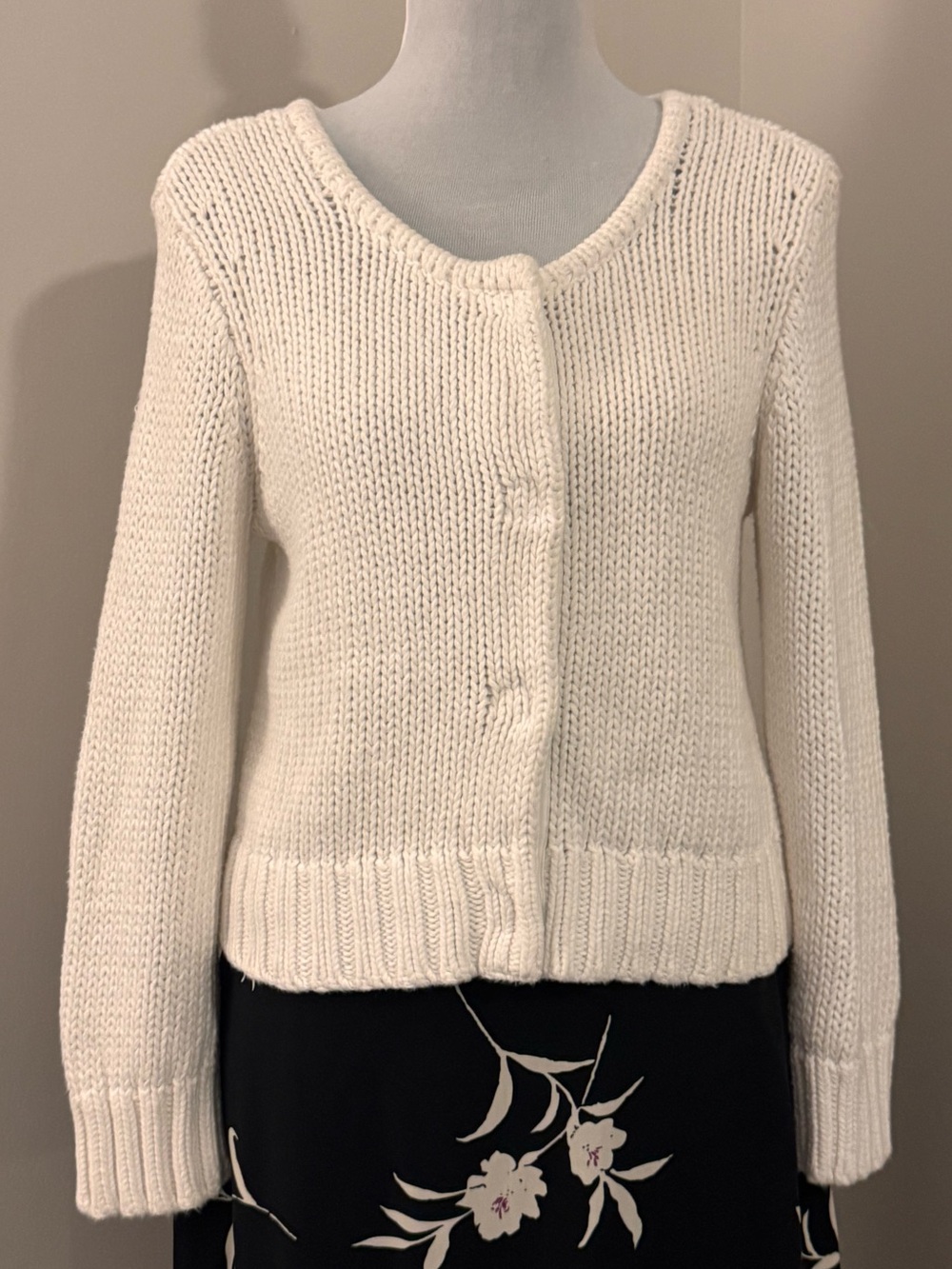Wallace by J.Crew Cream Chunky Knit Cotton Button Front Cardigan Sweater Size M